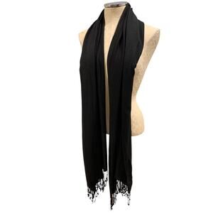 Bijoux Terner Black Faux Pashmina Fringed Wrap Shawl Scarf 90 x 34 Inches